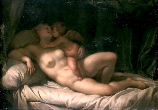 Cupid Kissing Venus, vintage artwork by Adriaen van der Werff, 12x8" (A4) Poster