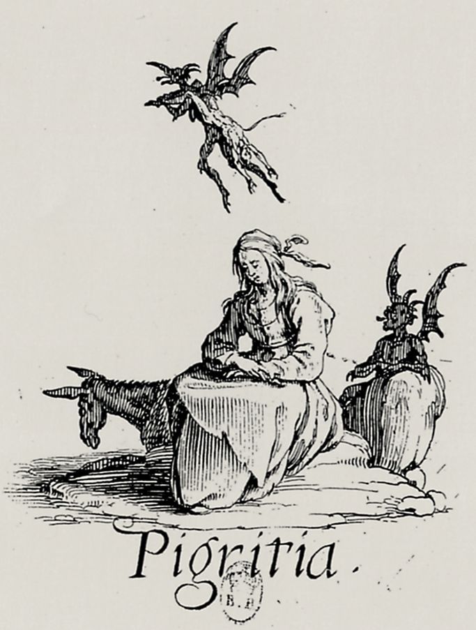 Seven Deadly Sins Pigritia, vintage artwork by Jacques Callot, 12x8" (A4) Poster