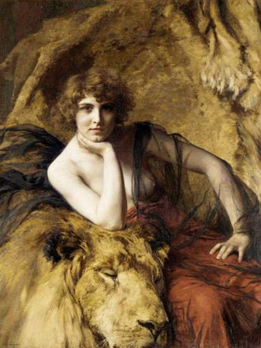 Woman with a lion by emile Friant,A3(16x12")Poster