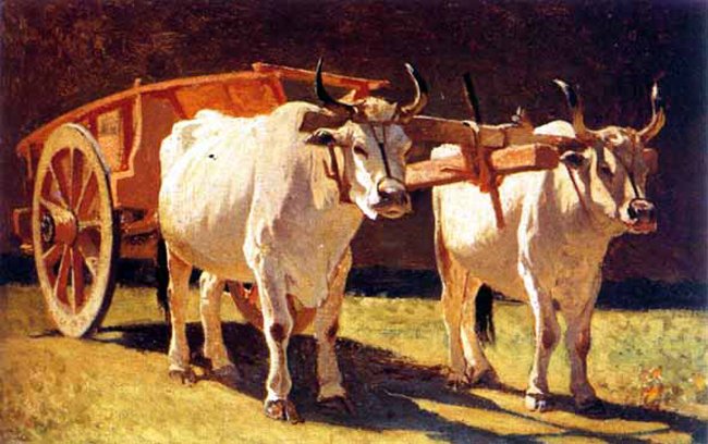 Oxen and Cart, vintage artwork by Giuseppe Abbati, 12x8" (A4) Poster