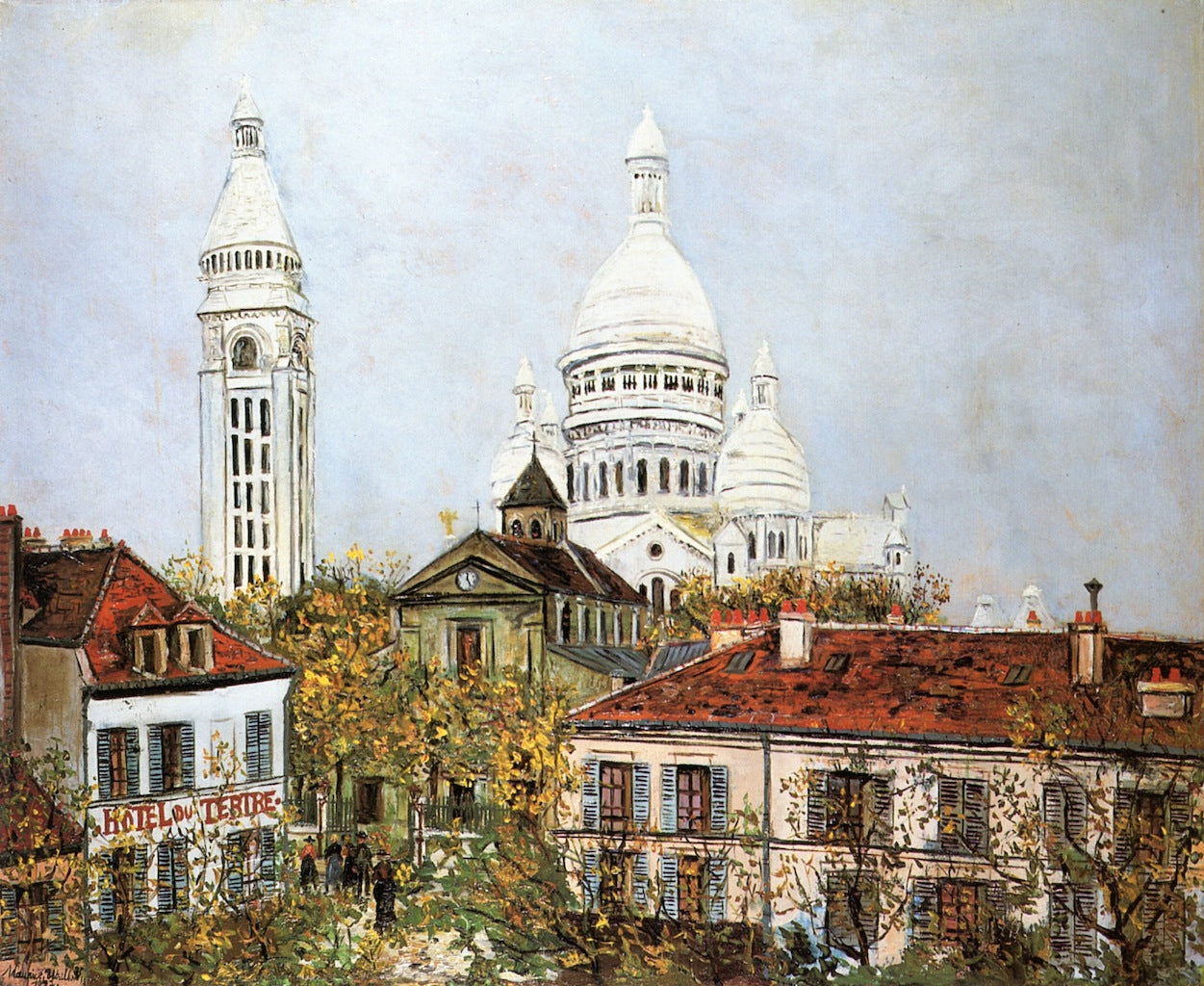 Place du Tertre and the Sacre-Coeur, vintage artwork by Francisco Pradilla y Ortiz, 12x8" (A4) Poster