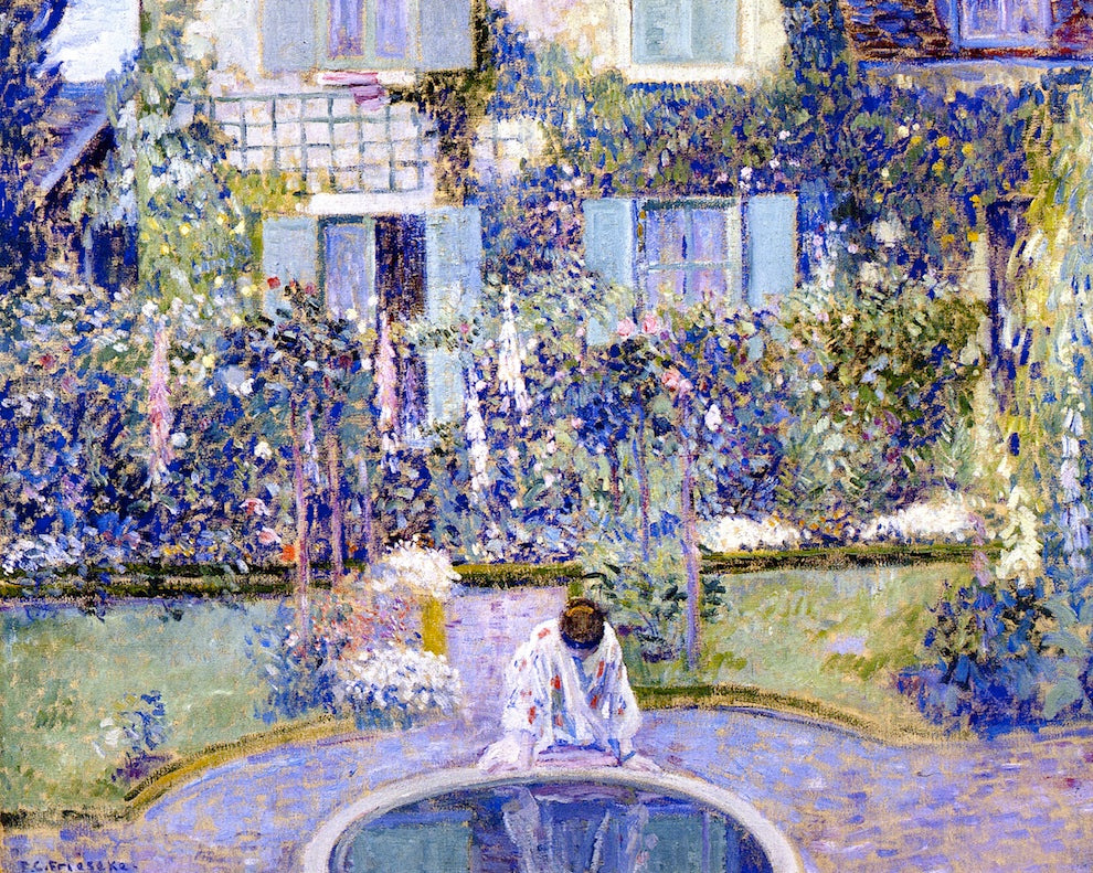 Garden Mirror, vintage artwork by Frederick Carl Frieseke, 12x8" (A4) Poster