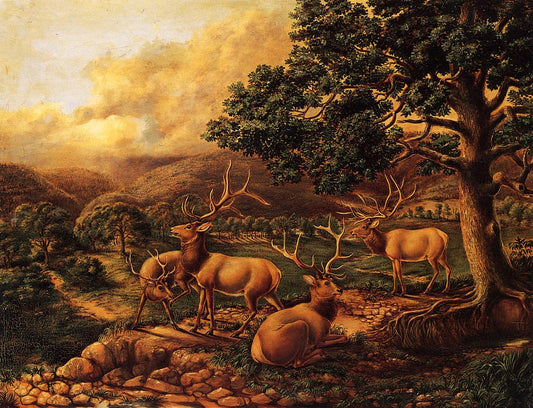 Four Elk, vintage artwork by Titian Ramsey Peale II, A3 (16x12") Poster Print