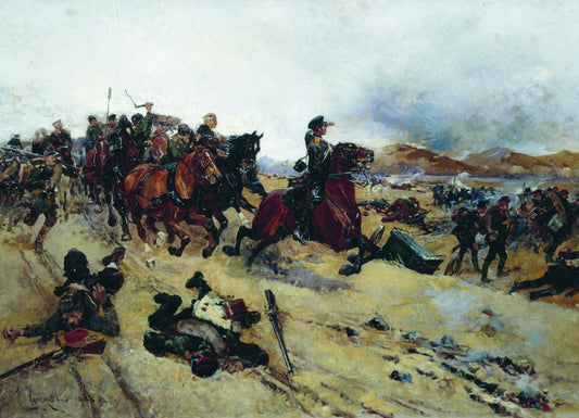 The Departure of Troops, vintage artwork by Nikolai Samokish, 12x8" (A4) Poster