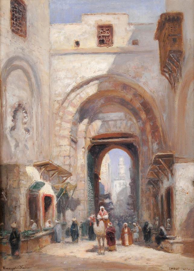 Bazaar Gate in Cairo, vintage artwork by Frans Wilhelm Odelmark, 12x8" (A4) Poster