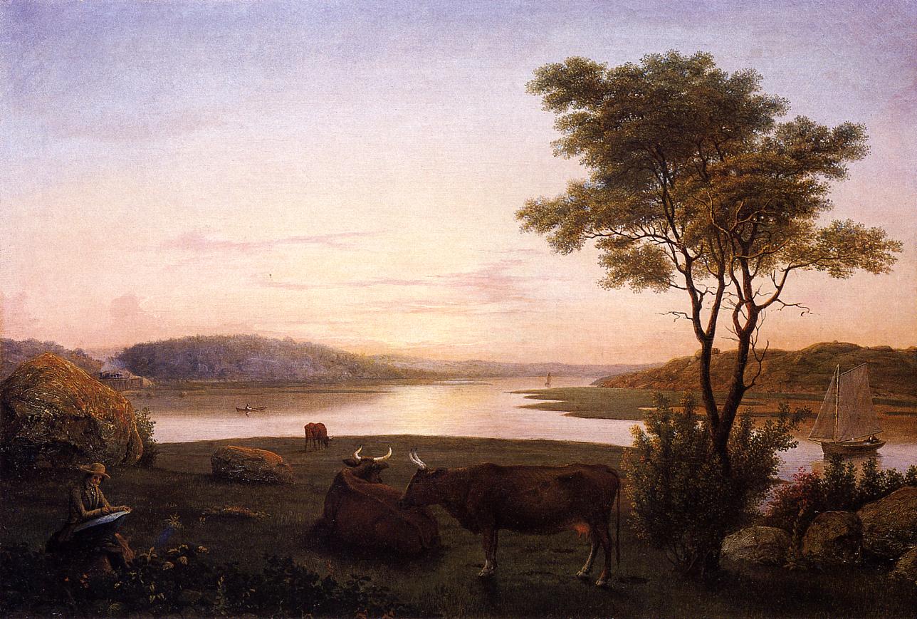 New England Inlet with Self Portrait, vintage artwork by Fitz Henry Lane, A3 (16x12") Poster Print