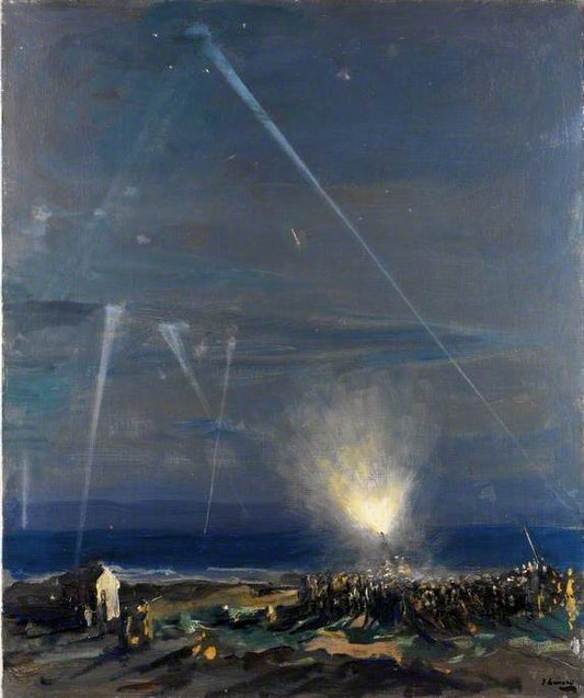 A Coast Defence: An 18-Pounder Anti-Aircraft Gun, Tyneside, vintage artwork by Sir John Lavery, R.A., 12x8" (A4) Poster
