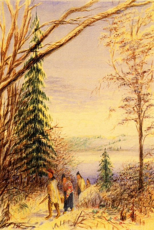Indians Walking Along a Winter Path, vintage artwork by Juan Buckingham Wandesforde, A3 (16x12") Poster Print