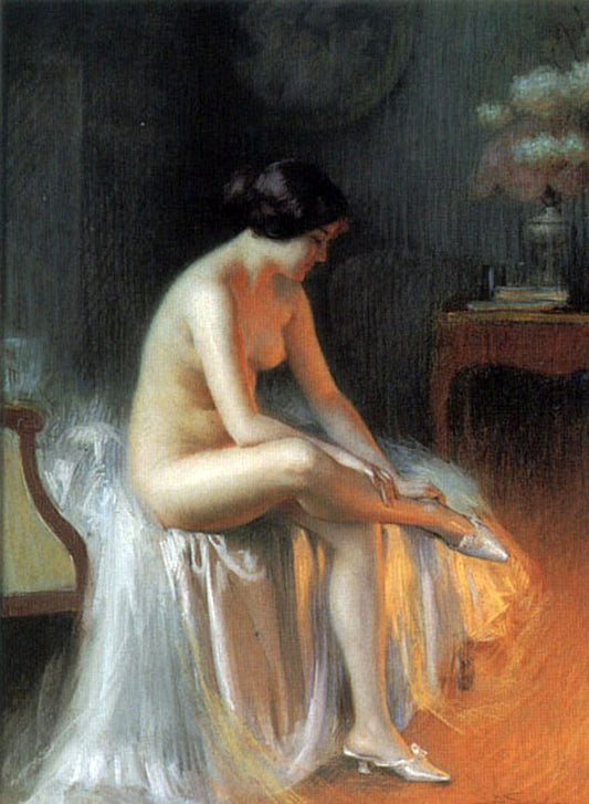 Nude by  Firelight, vintage artwork by Delphin Enjolras, 12x8" (A4) Poster