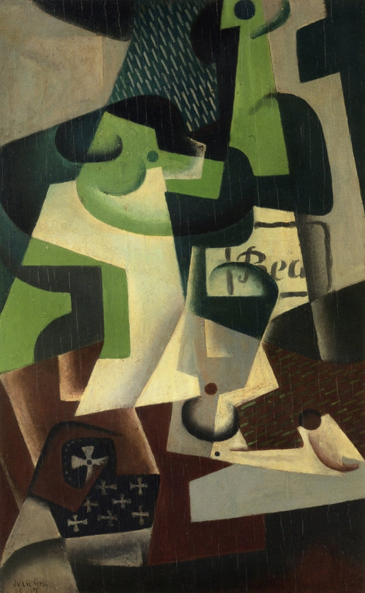 Bottle of Burgundy and a Fruit Dish by Juan Gris,16x12(A3) Poster