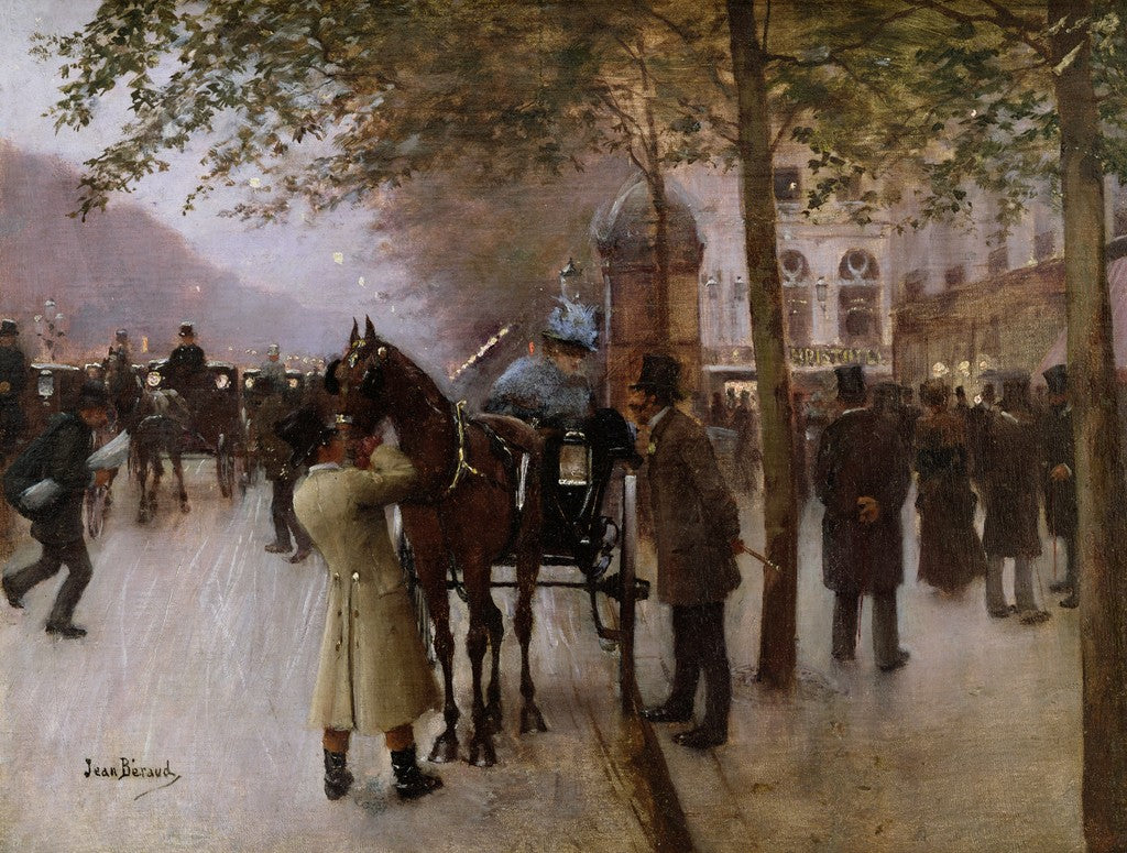 The Boulevards, Evening in Front of the Cafe Napolitain, vintage artwork by Jean-Georges Beraud, 12x8" (A4) Poster
