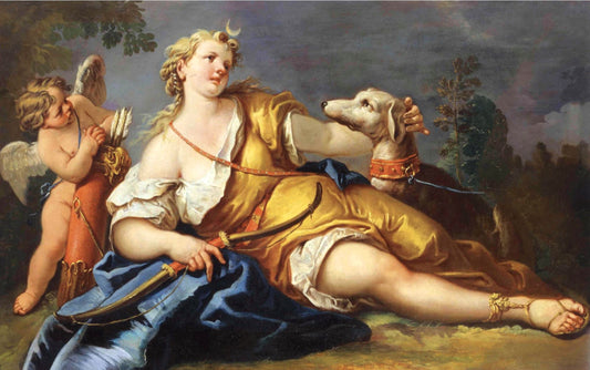 Diana Resting in a Landscape, vintage artwork by Gaspare Diziani, 12x8" (A4) Poster