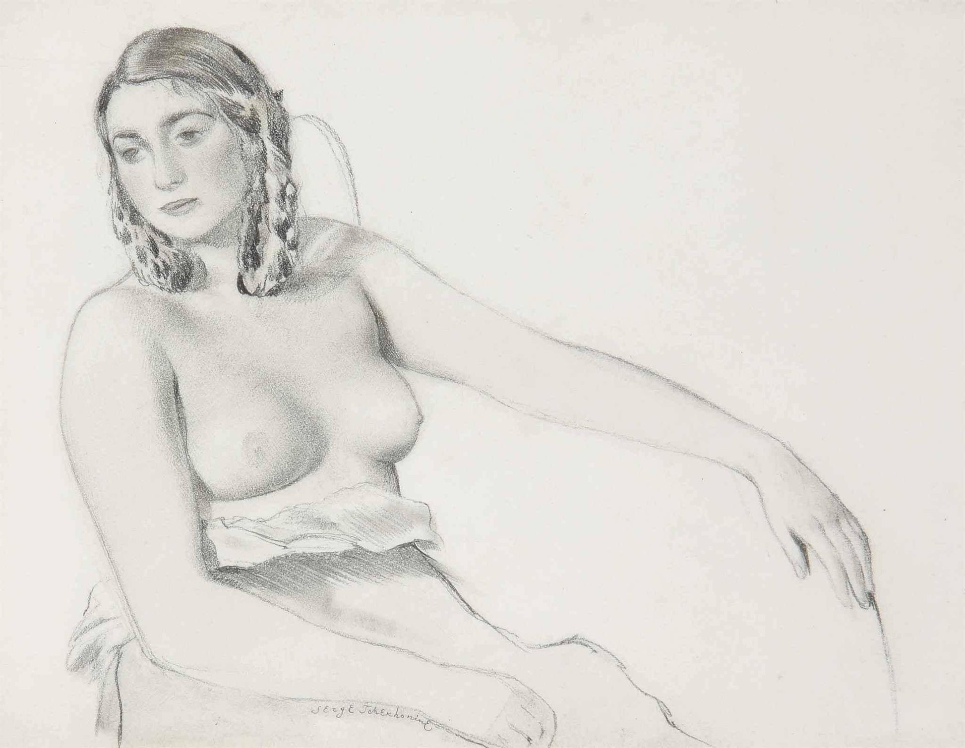 Seated nude, vintage artwork by Sergei Chekhonin, 12x8" (A4) Poster