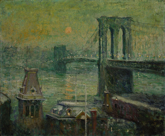 Brooklyn Bridge, vintage artwork by Ernest Lawson, 12x8" (A4) Poster