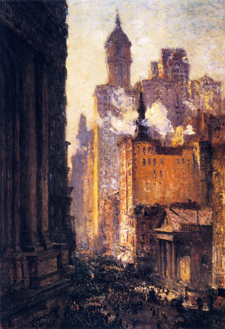 Broadway from the Post Office, vintage artwork by Colin Campbell Cooper, 12x8" (A4) Poster