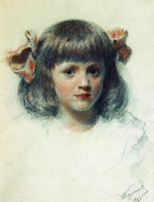 Tanya with Ribbons, vintage artwork by Ivan Kulikov, 12x8" (A4) Poster