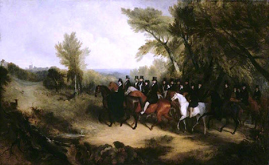 Queen Victoria, King Leopold of the Belgians, and Their Suites Riding Out in Windsor Great Park,1839, vintage artwork by Richard Barrett Davis, 12x8" (A4) Poster