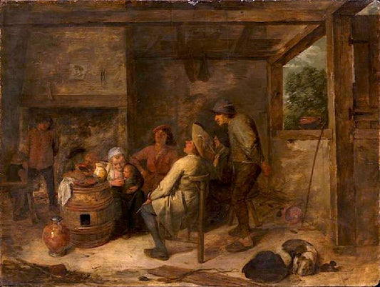 Peasant Quartet, vintage artwork by Adriaen Brouwer, 12x8" (A4) Poster