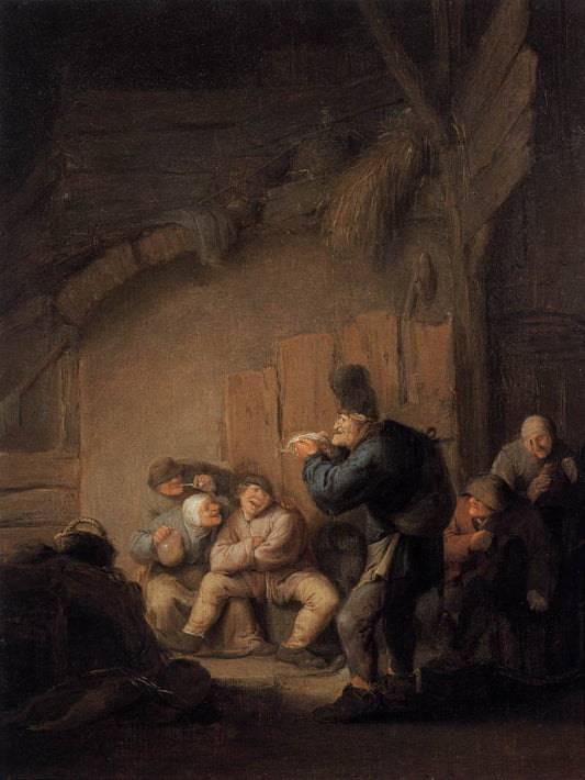 A Comedian Reading in a Tavern, vintage artwork by Adriaen van Ostade, 12x8" (A4) Poster