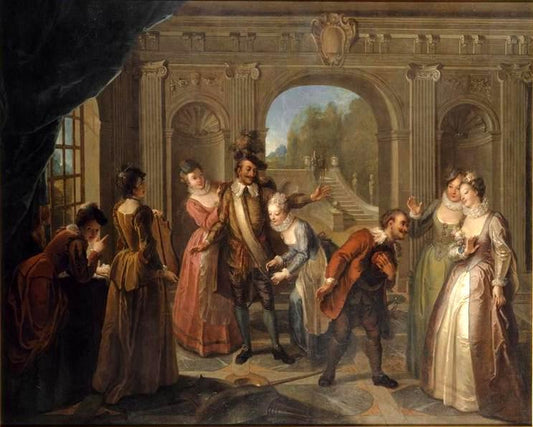 Story of Don Quixote - Don Quixote Attended by  the Duchess’s Maids, vintage artwork by Charles-Antoine Coypel IV, 12x8" (A4) Poster