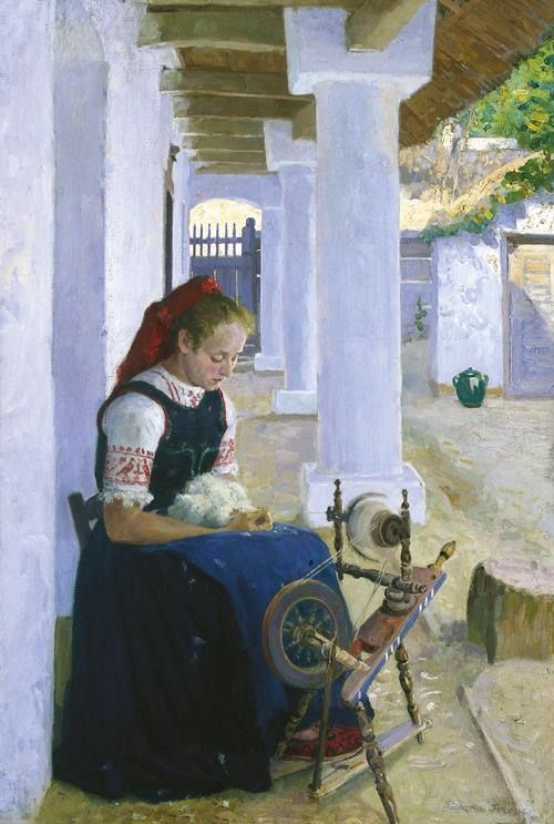 Maiden spinning thread by Ferencz (Franz) Paczka,A3(16x12")Poster