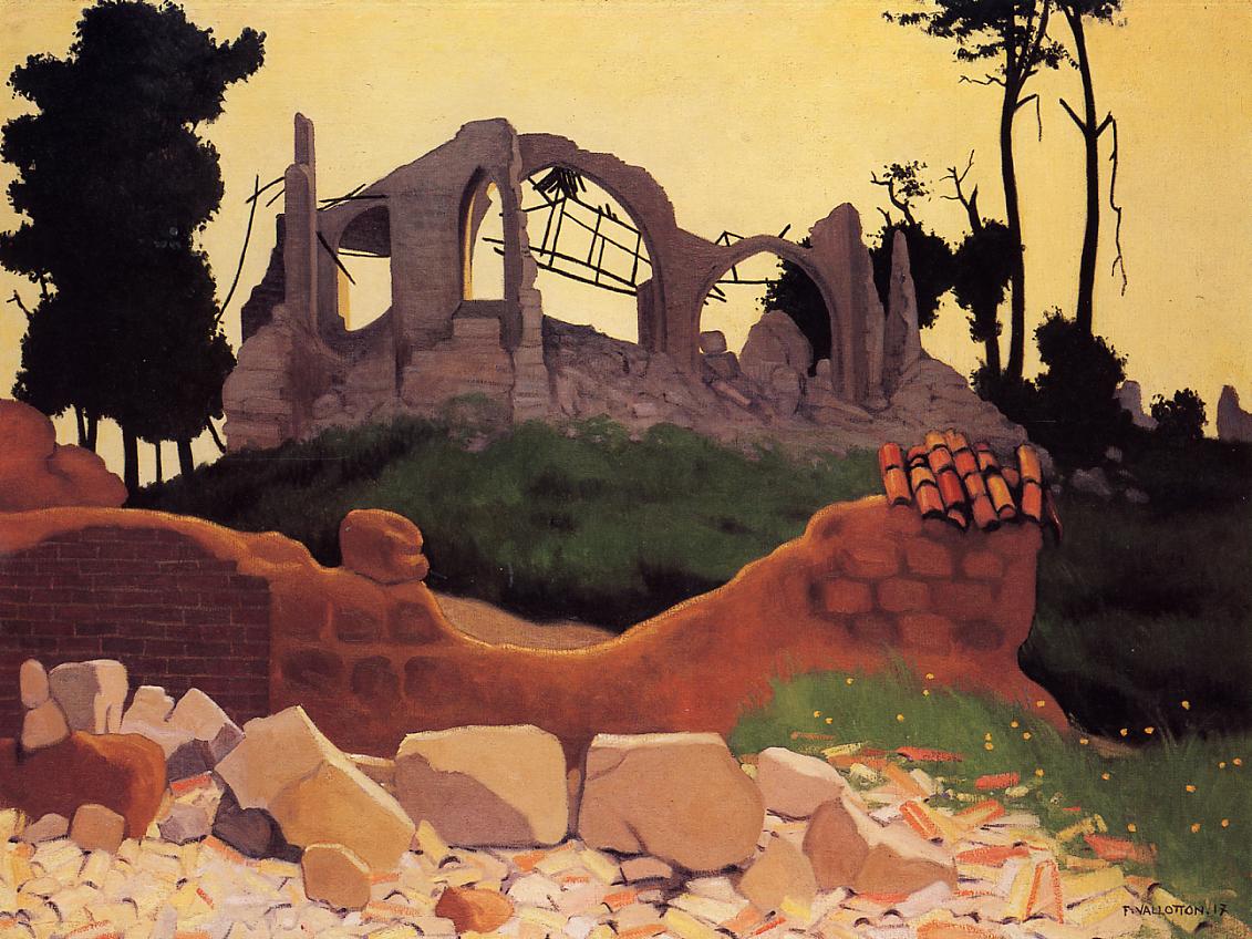 The Church of Souain in Sihlouette, vintage artwork by Felix Vallotton, 12x8" (A4) Poster