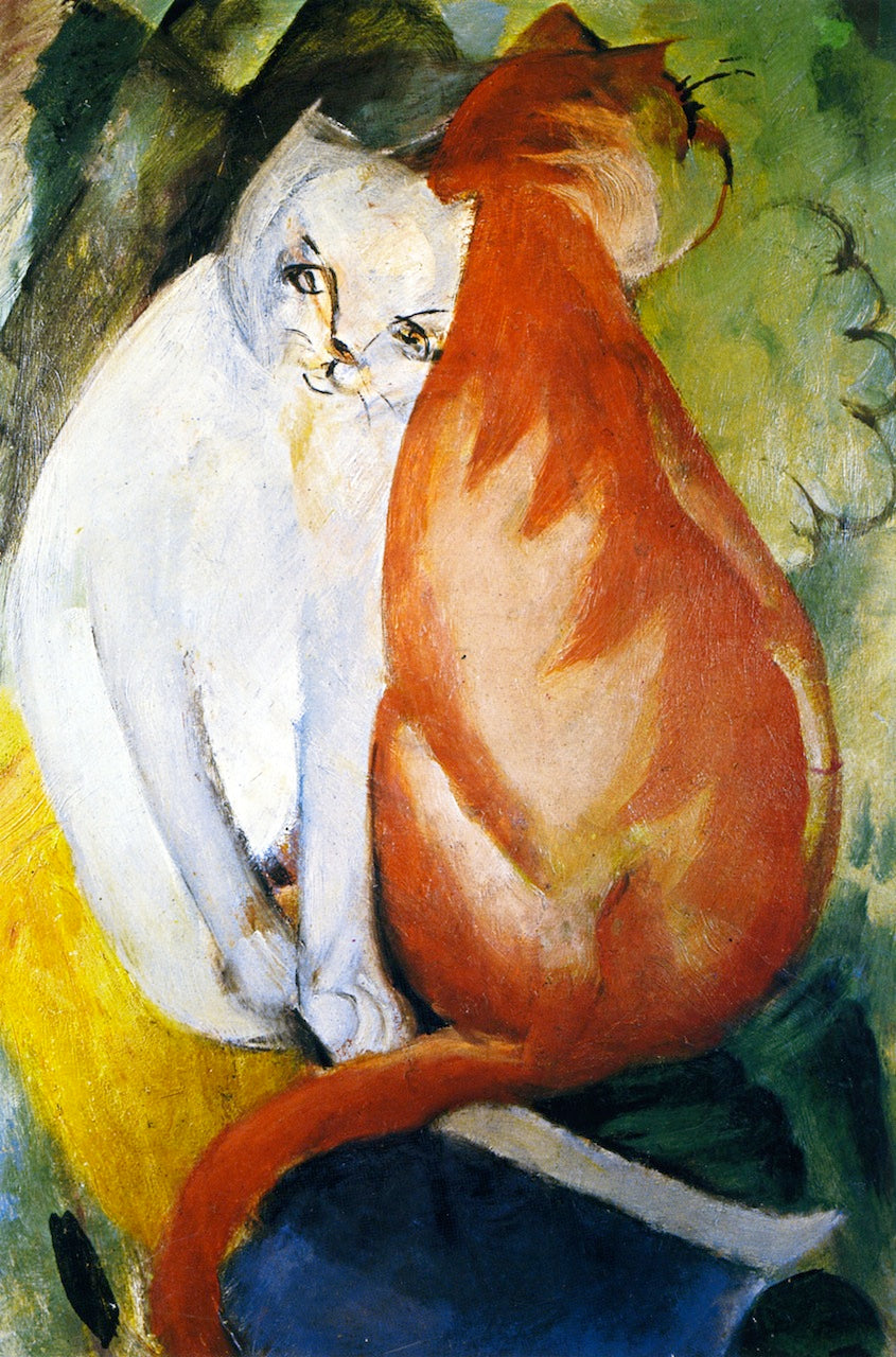 Cats, Red and White, vintage artwork by Franz Marc, 12x8" (A4) Poster