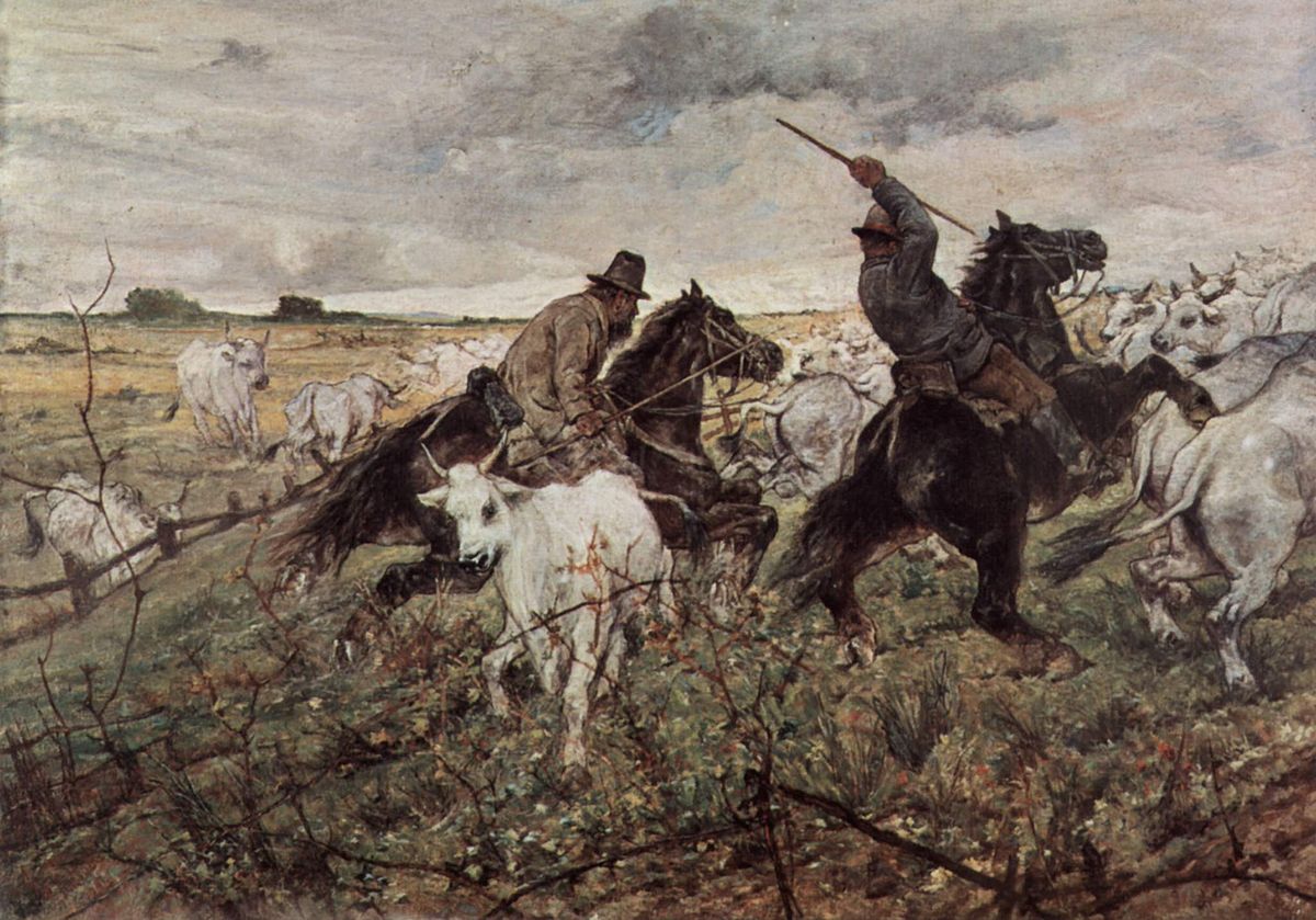 Cowboys and Herds in the Maremma, vintage artwork by Giovanni Fattori, 12x8" (A4) Poster