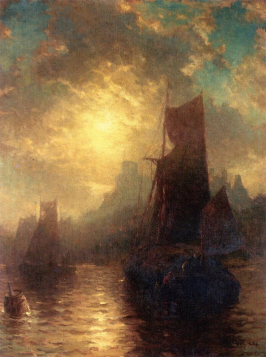 Sunset over the Harbor, vintage artwork by George Herbert McCord, 12x8" (A4) Poster