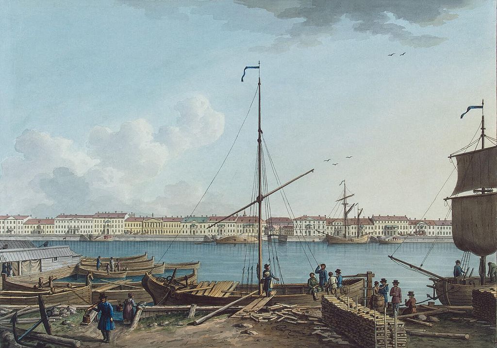 View of English Embankment from Vasilyevsky Island, vintage artwork by Benjamin Patersen, 12x8" (A4) Poster