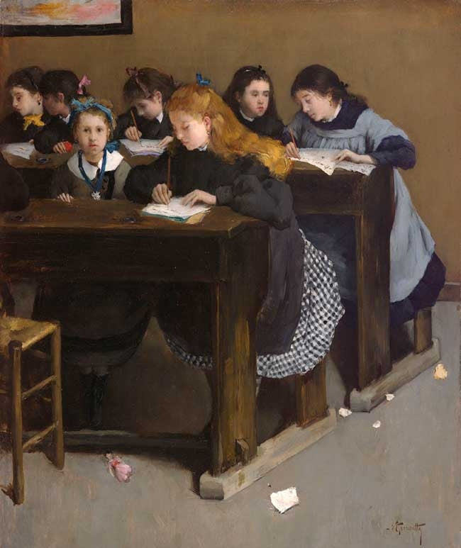 The lesson, vintage artwork by Norbert Goeneutte, 12x8" (A4) Poster