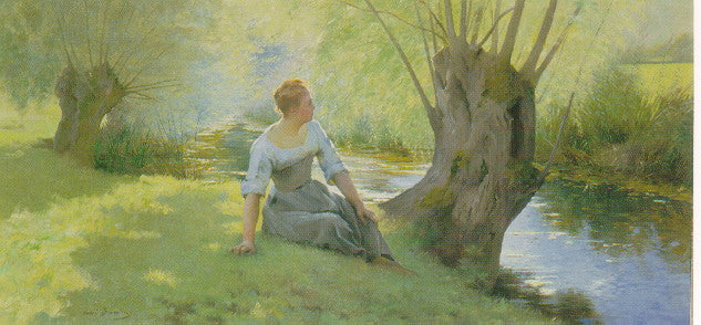Pretty Maid by  the Stream, vintage artwork by Andre Brouillet, 12x8" (A4) Poster