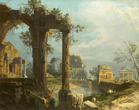 A Caprice:  View with Ruins, vintage artwork by Canaletto, 12x8" (A4) Poster