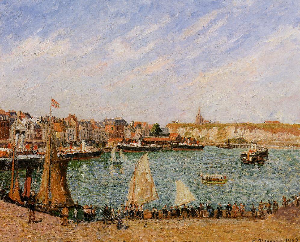 Afternoon, Sun, the Inner Harbour, Dieppe, vintage artwork by Camille Pissarro, 12x8" (A4) Poster