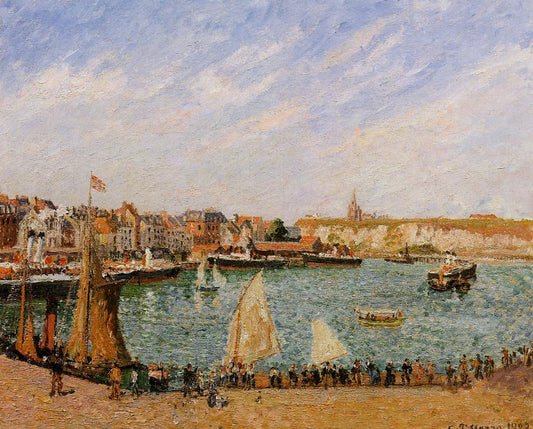 Afternoon, Sun, the Inner Harbour, Dieppe, vintage artwork by Camille Pissarro, 12x8" (A4) Poster