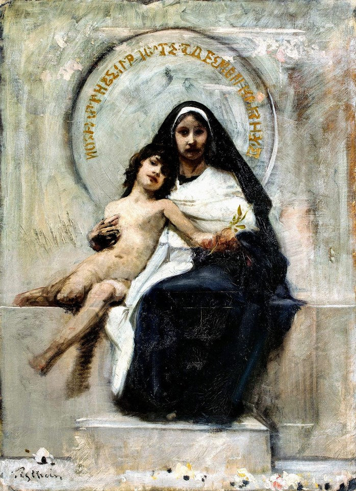 Madonna with Child, vintage artwork by Bruno Piglhein, 12x8" (A4) Poster