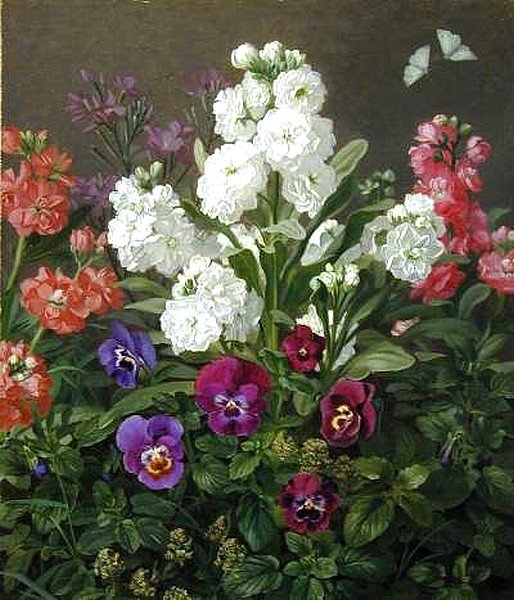Still life of Phlox and Pansies, vintage artwork by Otto Didrik Ottesen, A3 (16x12") Poster Print