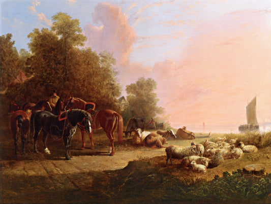 Awaiting the Return of the Ferry Boat, vintage artwork by John Frederick Herring, Sr, A3 (16x12") Poster Print
