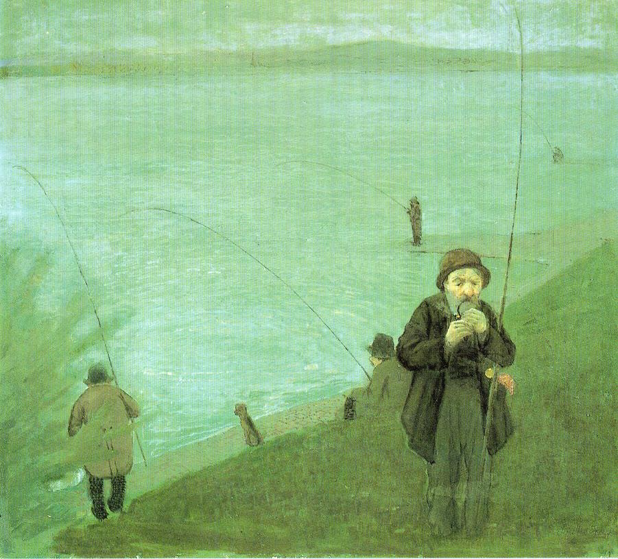 Anglers on the Rhine, vintage artwork by August Macke, 12x8" (A4) Poster