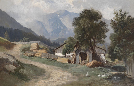 Scene in Gastein, vintage artwork by Leopold Munsch, 12x8" (A4) Poster