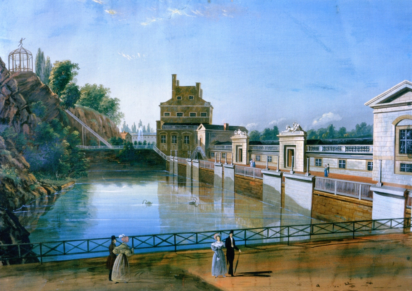 Untitled painting of the Fairmont Water Works in Philadelphia, vintage artwork by John Caspar Wild, A3 (16x12") Poster Print