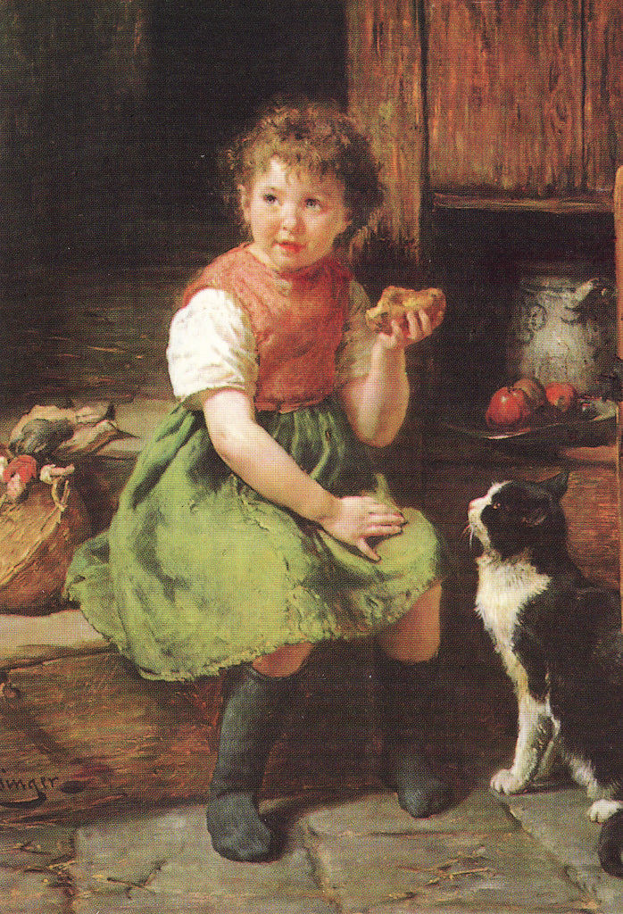 Girl with Cat, vintage artwork by Felix Schlesinger, 12x8" (A4) Poster