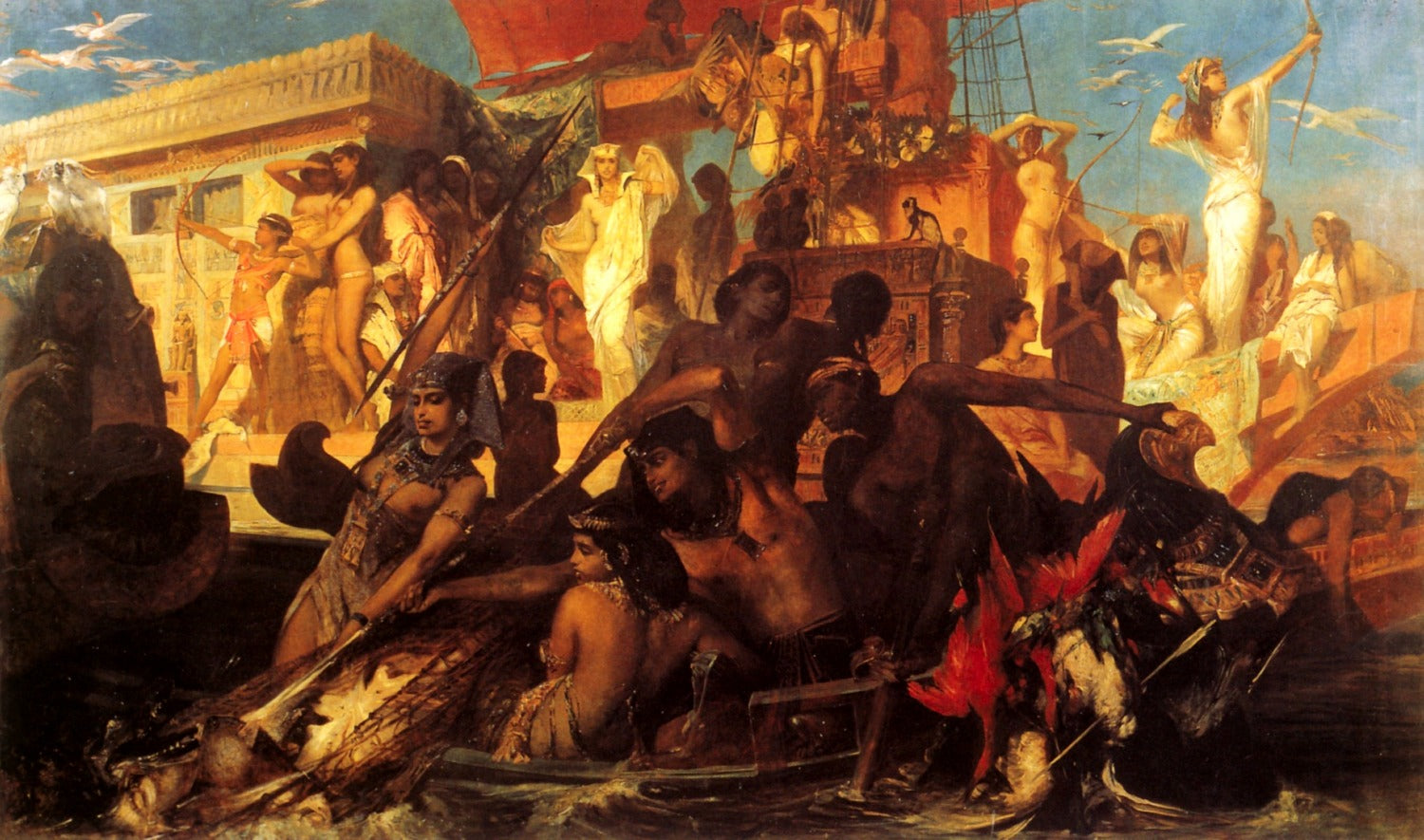 Die Niljagd der Kleopatra, vintage artwork by Hans Makart, 12x8" (A4) Poster