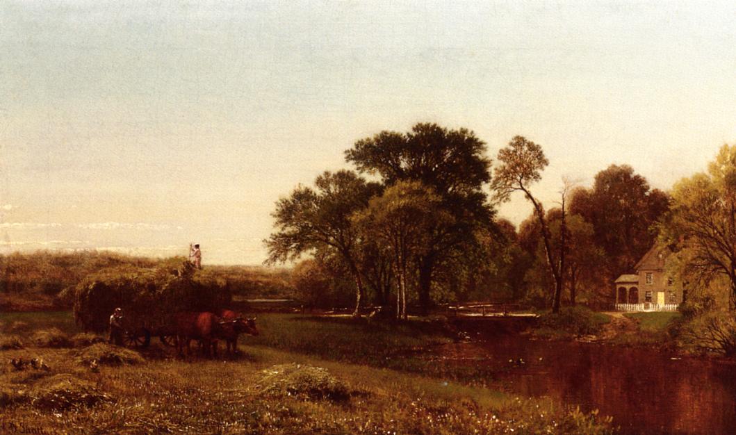 The Hay Wain, Granby , Connecticut, vintage artwork by Aaron Draper Shattuck, 12x8" (A4) Poster