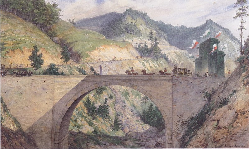 Opening of the Semmering Railway through Emperor Ferdinand, vintage artwork by Leander Russ, A3 (16x12") Poster Print