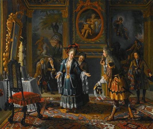Interior with an Elegant Lady Receiving a Suitor, vintage artwork by Matthijs Naiveu, 12x8" (A4) Poster