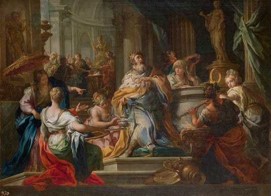 Idolatry of Solomon, vintage artwork by Sebastiano Conca, 12x8" (A4) Poster