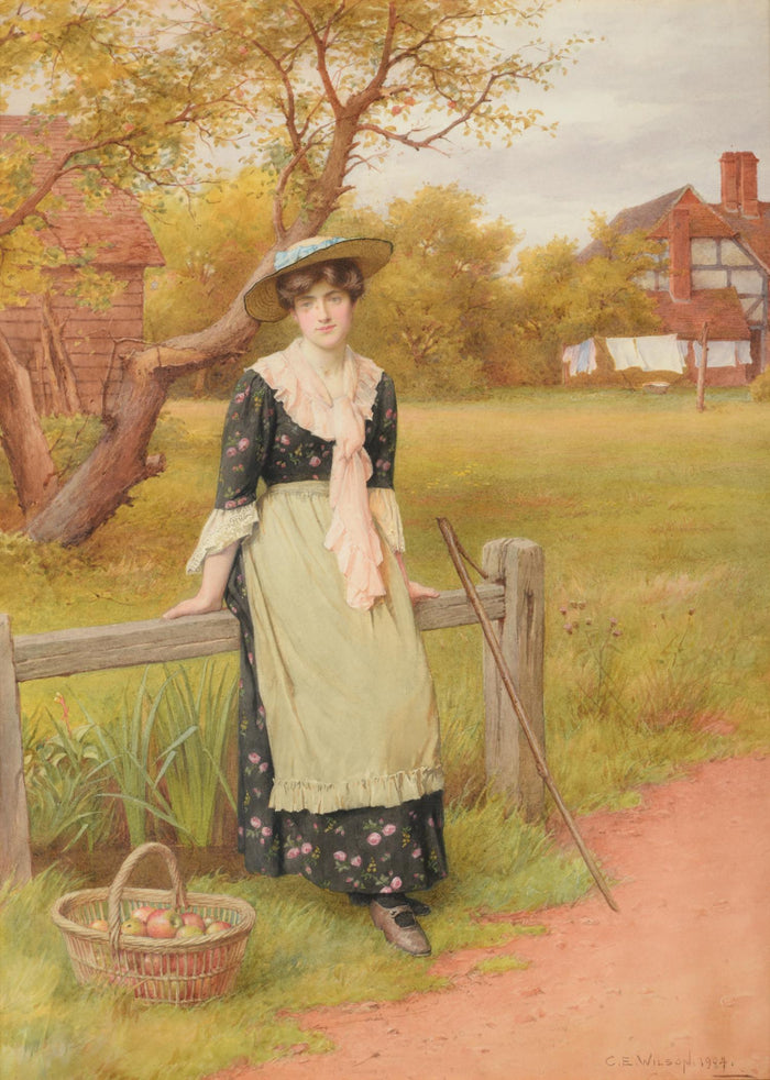 A Corner of an Old Orchard, vintage artwork by Charles Edward Wilson, 12x8