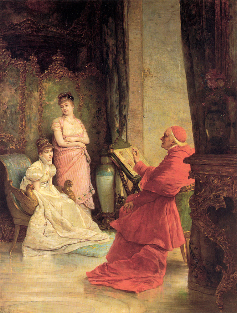The Attentive Student, vintage artwork by Vicente Palmaroli y Gonzalez, 12x8" (A4) Poster