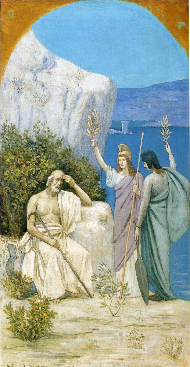 Homer: Epic Poetry, vintage artwork by Pierre Puvis de Chavannes, 12x8" (A4) Poster